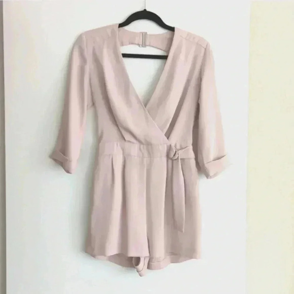 L'ATISTE Pants - L'atiste by Amy baby pink cutout back d-ring belted v-neck romper playsuit